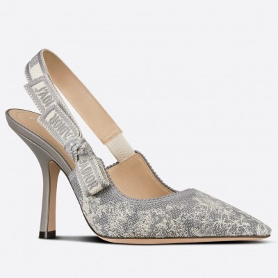 Dior J'Adior Slingback Pumps 100mm In Gray Toile de Jouy Reverse TDSS12709