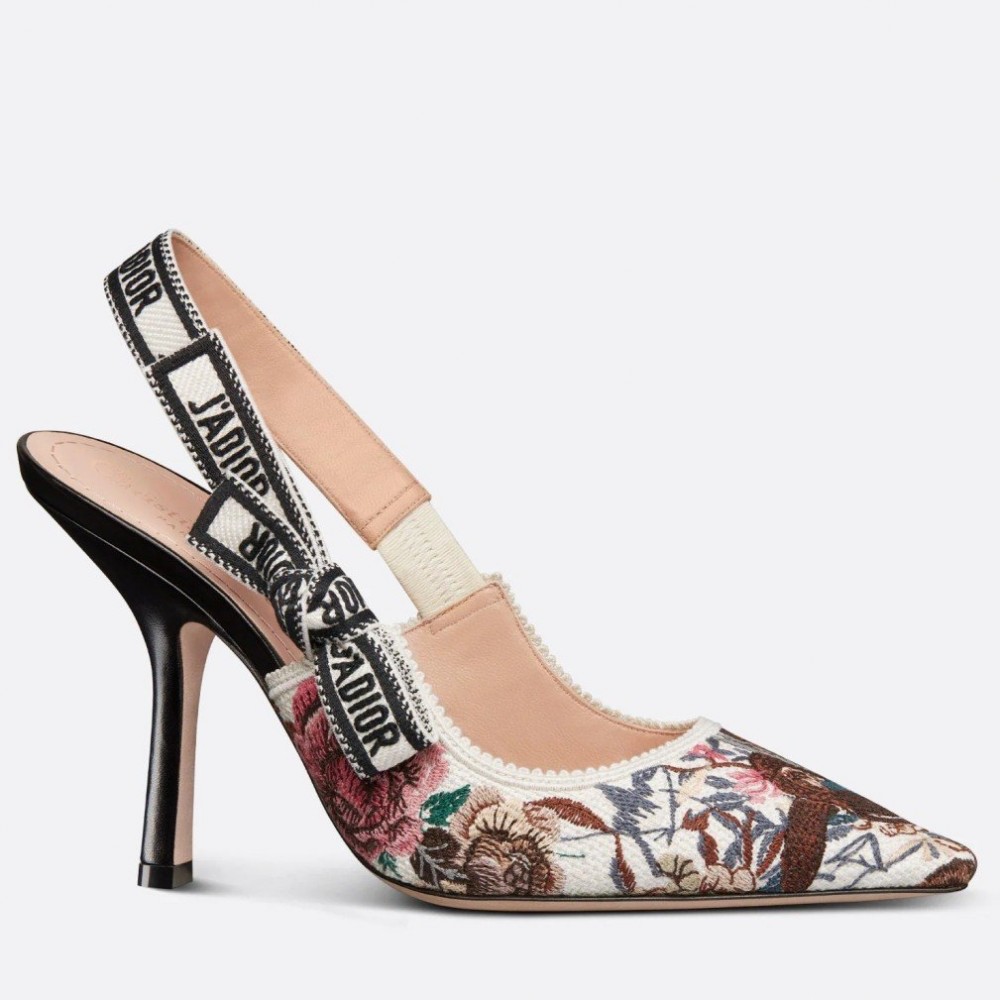 Dior J'Adior Slingback Pumps 100mm In Jardin d'Hiver Embroidered Cotton TDSS12710