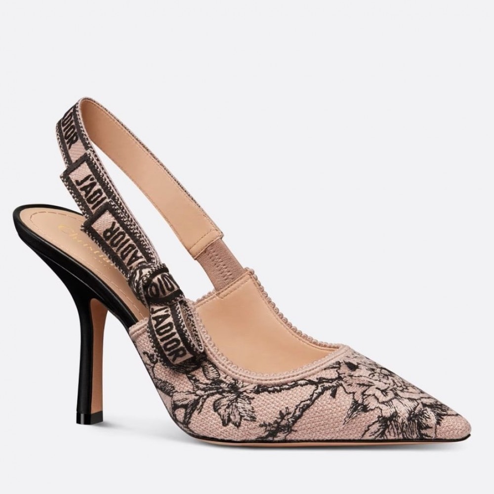 Dior J'Adior Slingback Pumps 100mm In Nude Jardin Botanique Embroidery Cotton TDSS12712