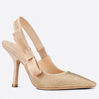 Dior J'Adior Slingback Pumps 100mm In Nude Suede With Strass TDSS12714