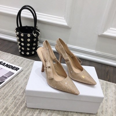 Dior J'Adior Slingback Pumps 100mm In Nude Suede With Strass TDSS12714