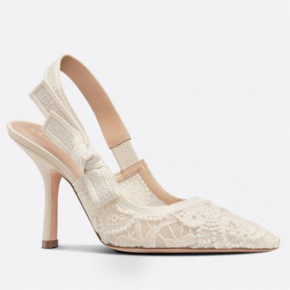 Dior J'Adior Slingback Pumps 100mm In White Macrame Cotton TDSS12718