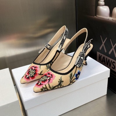 Dior J'Adior Slingback Pumps 65mm In Beige Petites Fleurs Embroidered Raffia TDSS12720