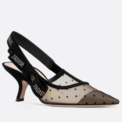 Dior J'Adior Slingback Pumps 65mm In Black Dotted Swiss TDSS12722