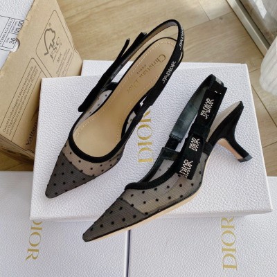 Dior J'Adior Slingback Pumps 65mm In Black Dotted Swiss TDSS12722