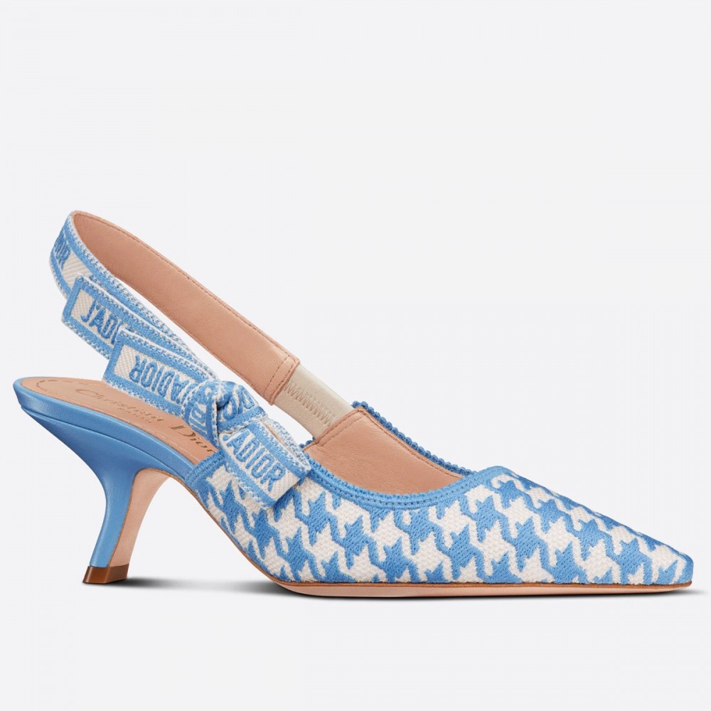 Dior J'Adior Slingback Pumps 65mm In Blue Houndstooth Embroidery TDSS12730