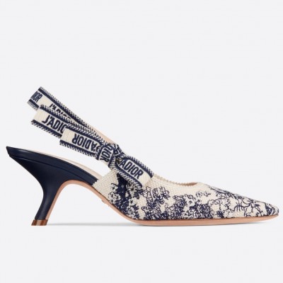 Dior J'Adior Slingback Pumps 65mm In Blue Toile de Jouy Cotton TDSS12731