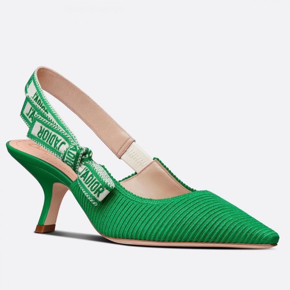 Dior J'Adior Slingback Pumps 65mm In Green Cotton Embroidery TDSS12732