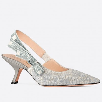 Dior J'Adior Slingback Pumps 65mm In Grey Toile de Jouy Cotton TDSS12733