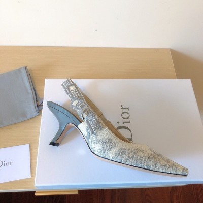 Dior J'Adior Slingback Pumps 65mm In Grey Toile de Jouy Cotton TDSS12733