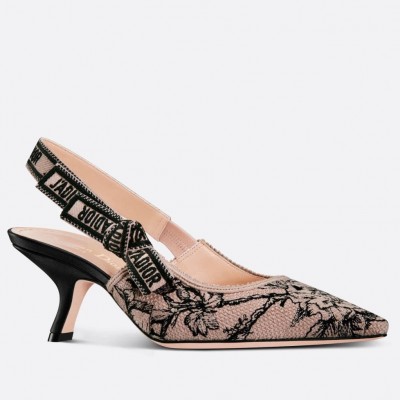 Dior J'Adior Slingback Pumps 65mm In Nude Jardin Botanique Embroidery Cotton TDSS12737