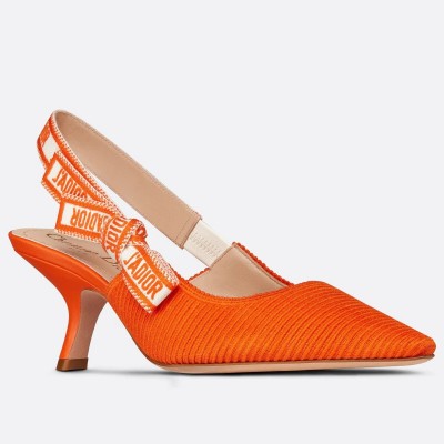 Dior J'Adior Slingback Pumps 65mm In Orange Cotton Embroidery TDSS12740