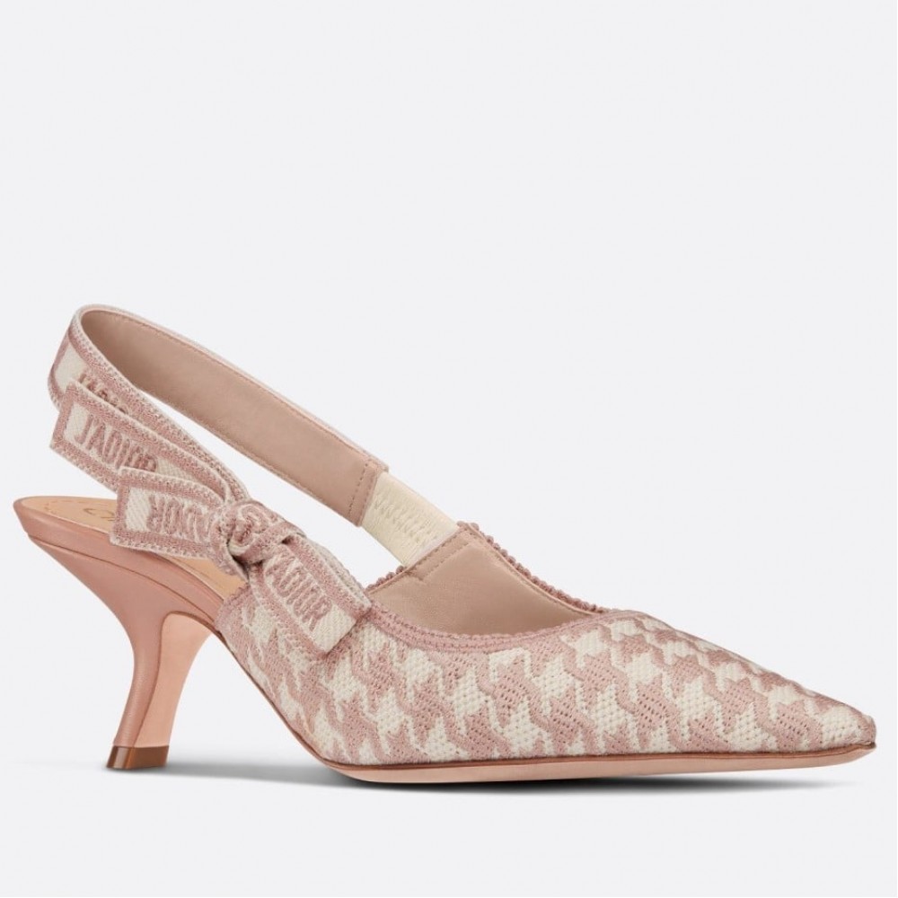 Dior J'Adior Slingback Pumps 65mm In Pink Houndstooth Embroidery TDSS12741