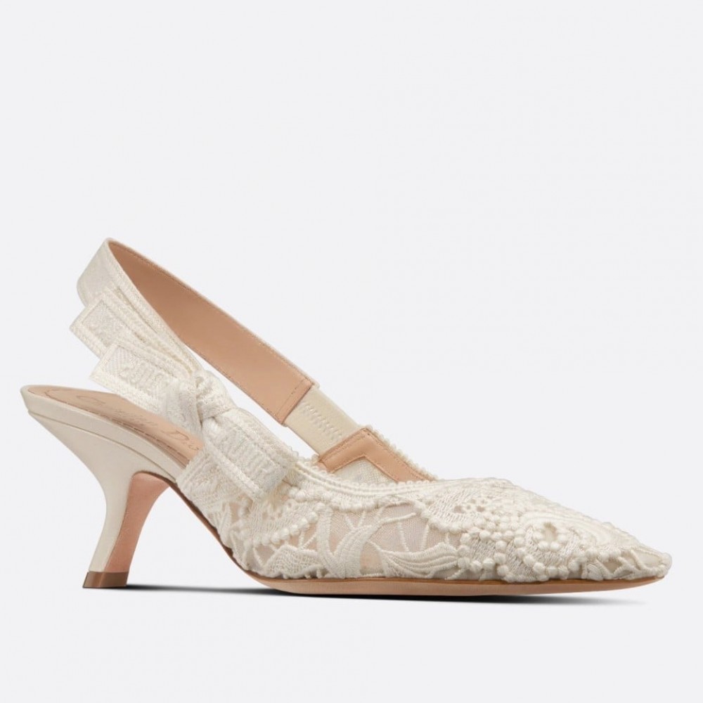 Dior J'Adior Slingback Pumps 65mm In White Macrame Embroidered Cotton TDSS12749