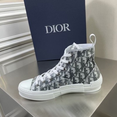 Dior B23 High-top Sneakers In White and Black Oblique Canvas TDSS12768