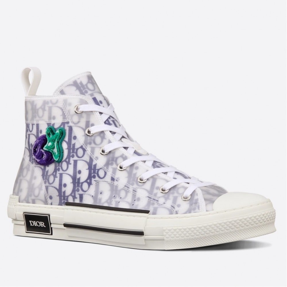 Dior B23 High-top Sneakers In White and Purple Oblique Canvas TDSS12770