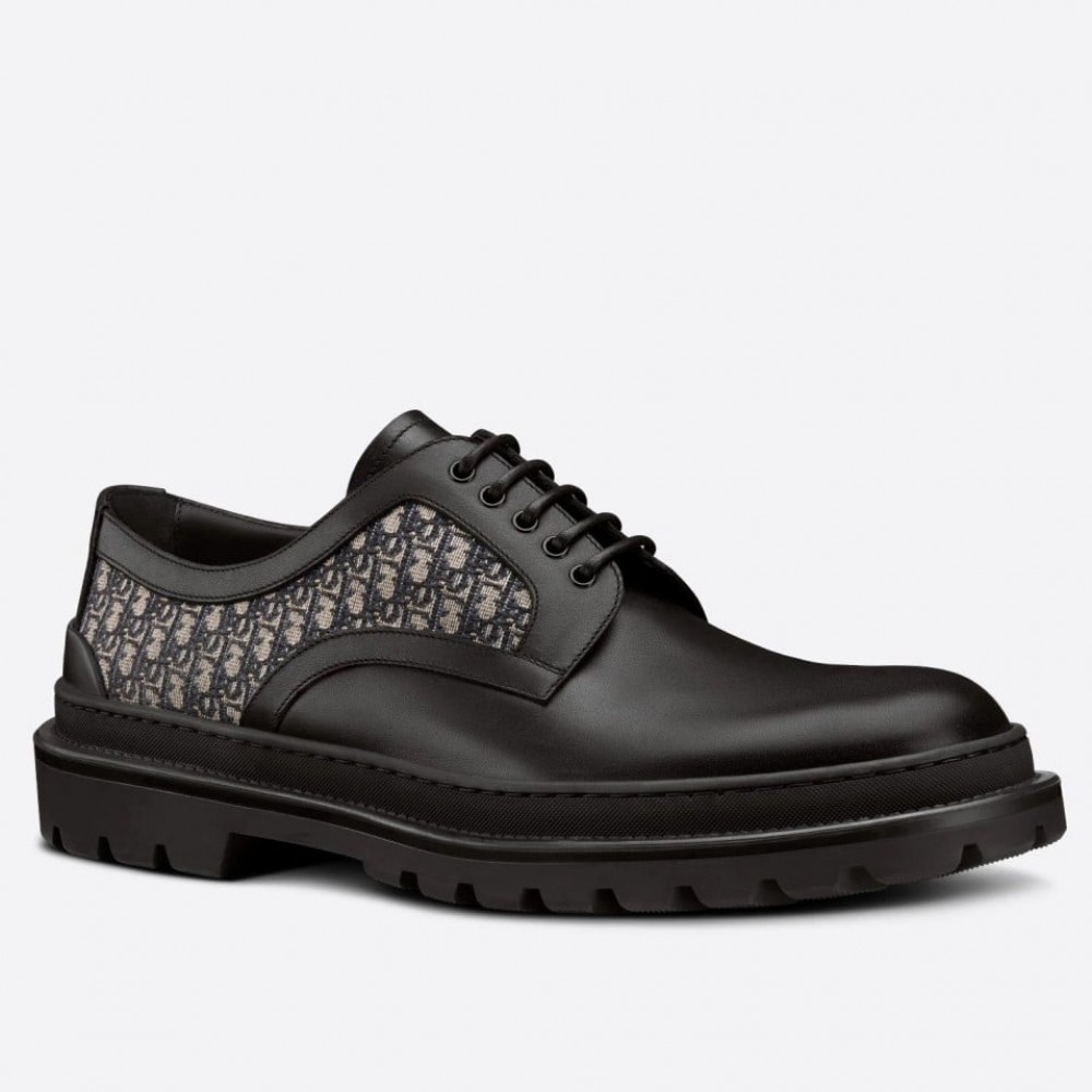 Dior Explorer Derby Shoe In Black Leather With Oblique Canvas TDSS12812