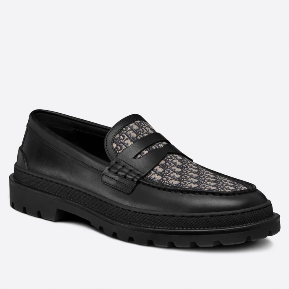 Dior Explorer Loafers In Black Leather With Oblique Jacquard TDSS12813