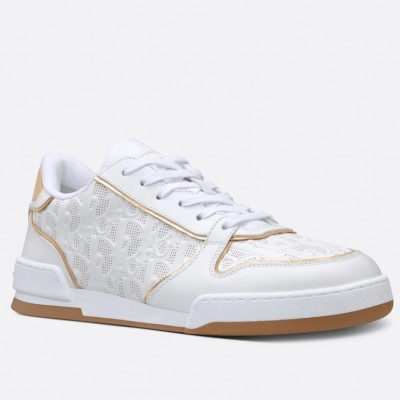 Dior One Sneakers in White and Gold Oblique Perforated Calfskin TDSS12818