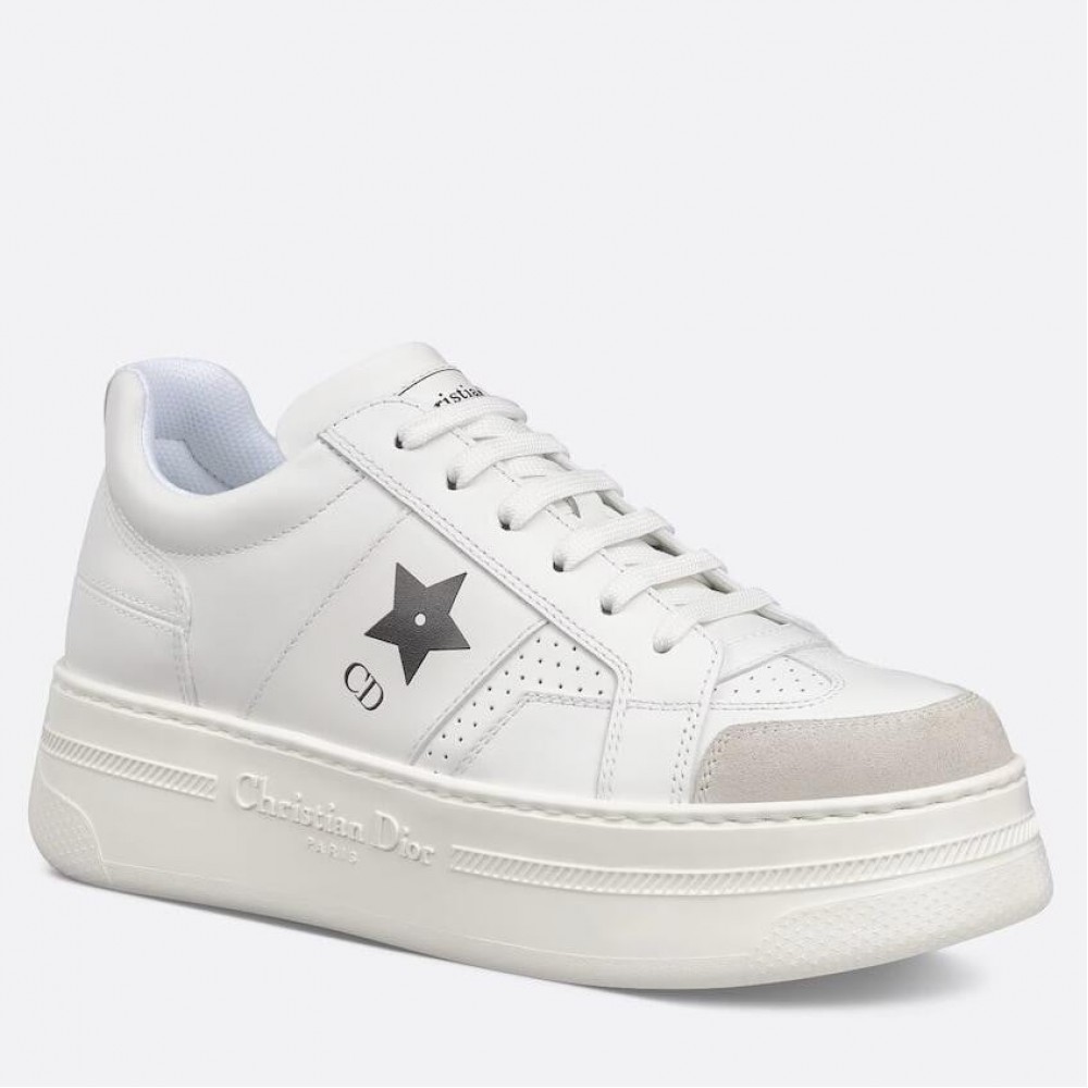 Dior Star Platform Sneakers in White Calfskin with Black Star TDSS12822