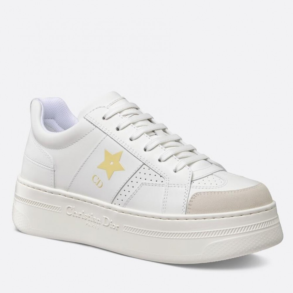 Dior Star Platform Sneakers in White Calfskin with Gold Star TDSS12823