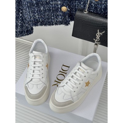 Dior Star Platform Sneakers in White Calfskin with Gold Star TDSS12823