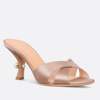 Dior Tribales Heeled Slide Sandals in Nude Satin TDSS12828