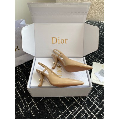 Dior Tribales Pumps Slingback 80mm in Nude Patent Calfskin TDSS12833