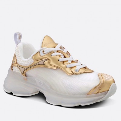 Dior Vibe Sneakers In White Mesh and Gold Leather TDSS12835