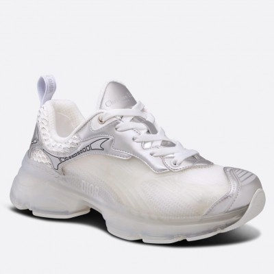 Dior Vibe Sneakers In White Mesh and Silver Leather TDSS12836