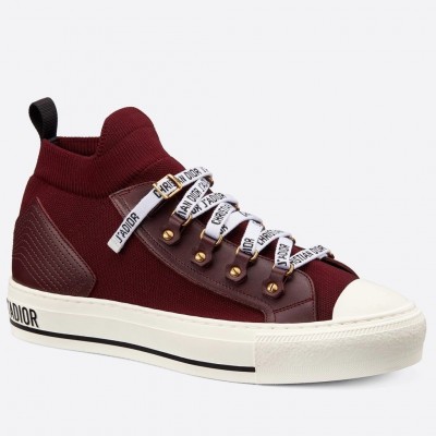 Dior Walk'N'Dior Mid-top Sneakers In Bordeaux Technical Knit TDSS12844