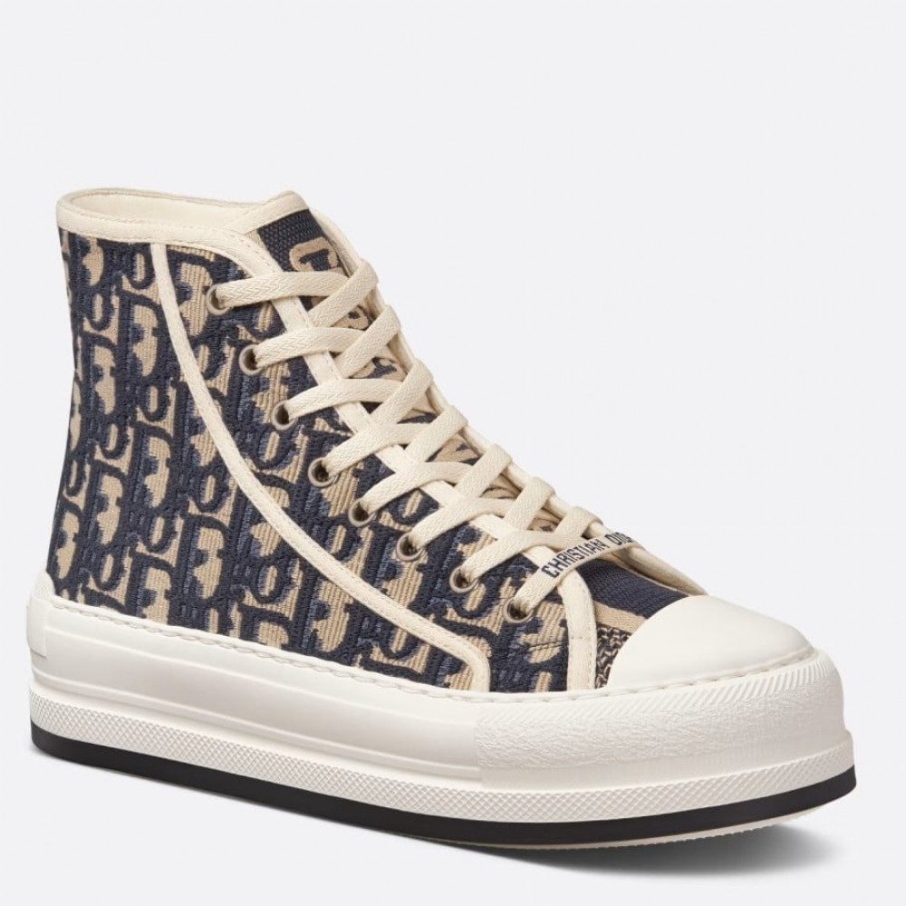 Dior Walk'n'Dior High-top Platform Sneakers In Blue Oblique Embroidered Cotton TDSS12840