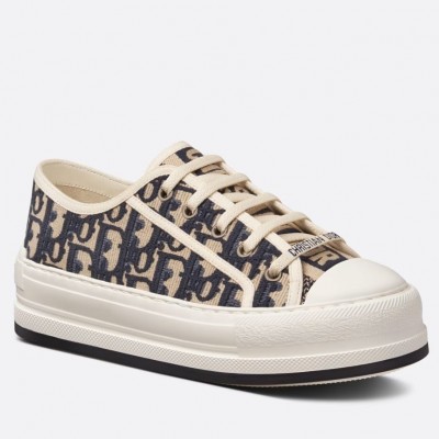 Dior Walk'n'Dior Platform Sneakers In Blue Oblique Embroidered Cotton TDSS12849