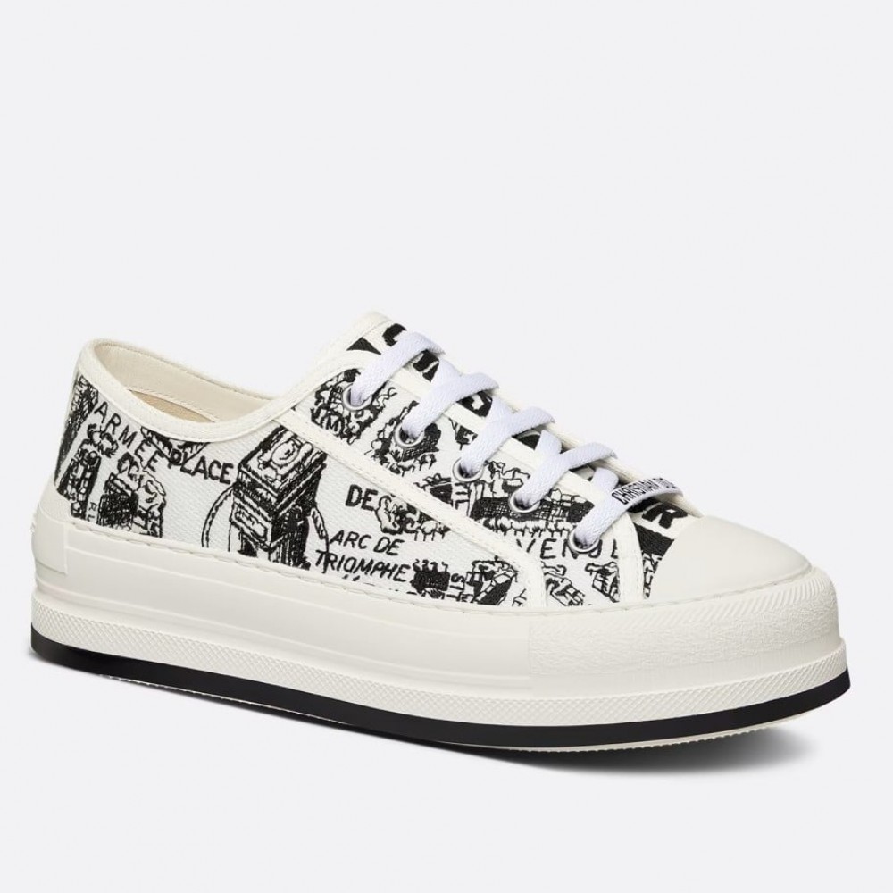 Dior Walk'n'Dior Platform Sneakers In White Plan de Paris Cotton Embroidered TDSS12855