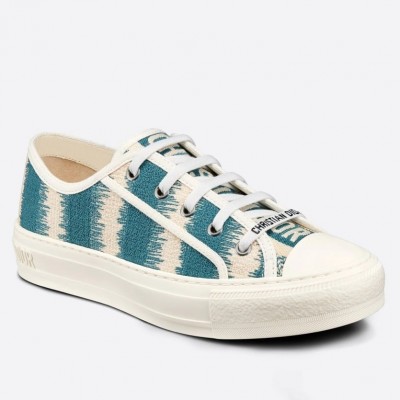 Dior Walk'n'Dior Sneakers In Ocean Blue D-Stripes Embroidered Cotton TDSS12871