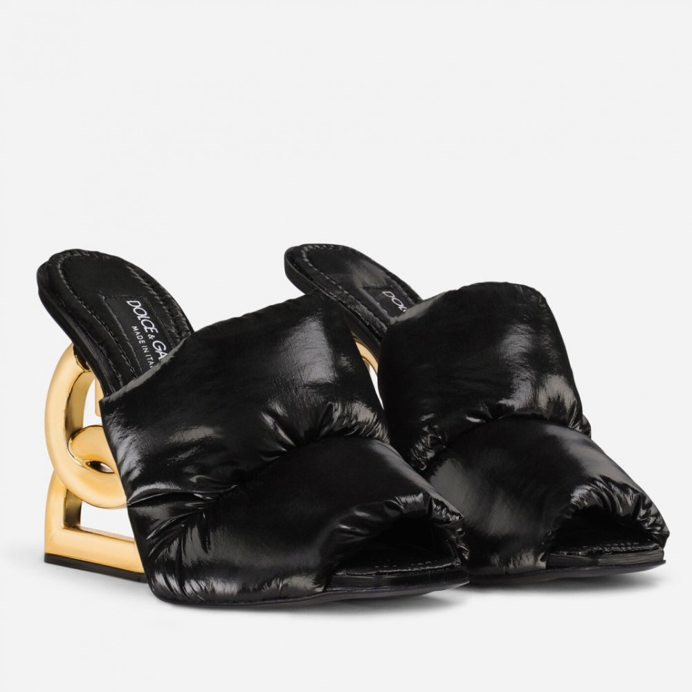 Dolce & Gabbana Black Down-padded Mules with DG Pop Heel TDSS12884