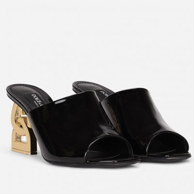 Dolce & Gabbana Black Patent Mules with DG Pop Heel TDSS12886