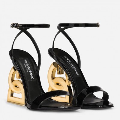 Dolce & Gabbana Black Patent Sandals with DG Pop Heel TDSS12887