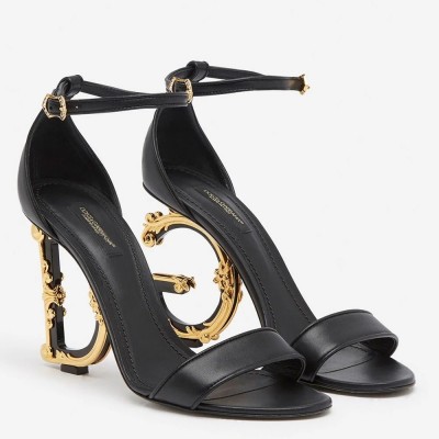 Dolce & Gabbana Black Sandals with Baroque DG Heel TDSS12888