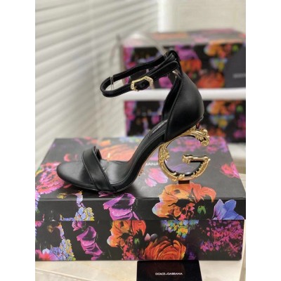 Dolce & Gabbana Black Sandals with Baroque DG Heel TDSS12888