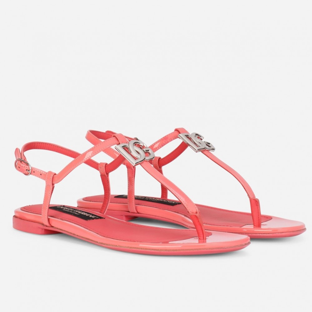 Dolce & Gabbana DG Thong Sandals In Pink Patent Leather TDSS12891