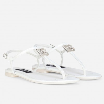 Dolce & Gabbana DG Thong Sandals In White Patent Leather TDSS12892