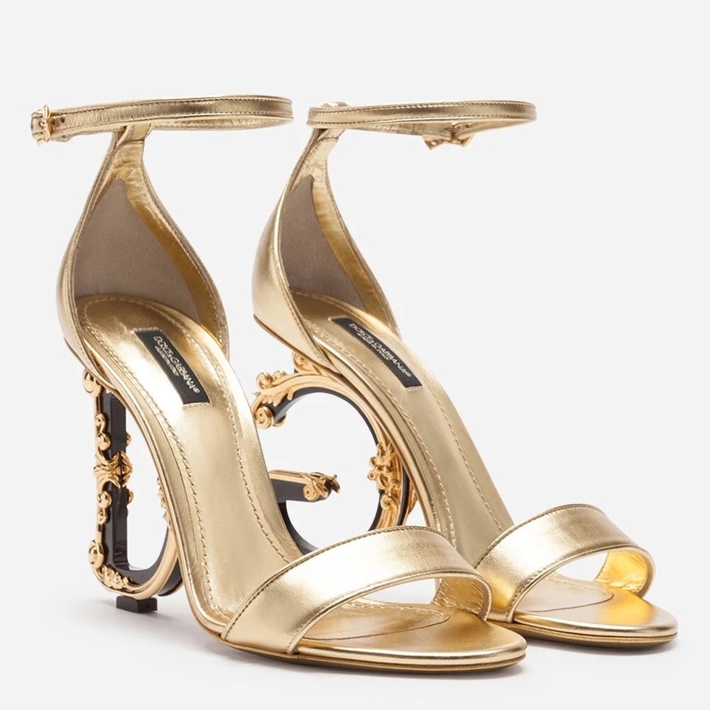 Dolce & Gabbana Gold Sandals with Baroque DG Heel TDSS12895