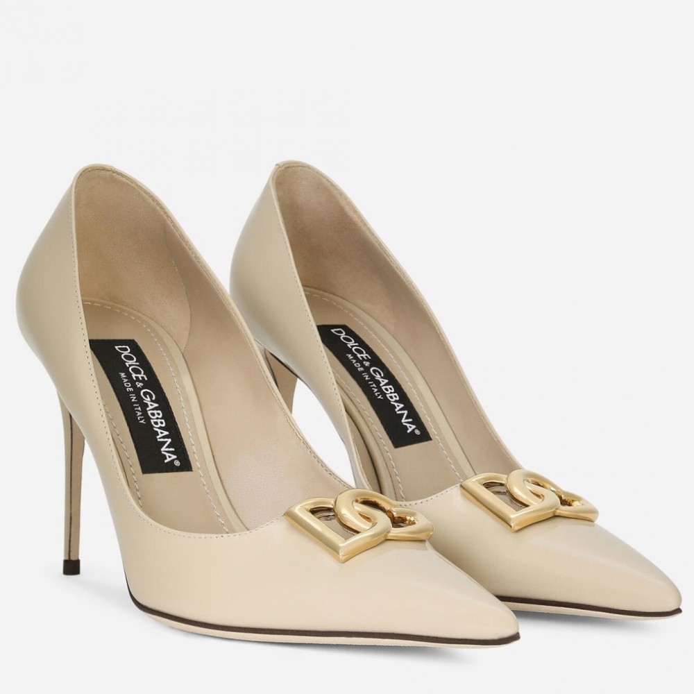 Dolce & Gabbana Lollo Pumps 90mm in Beige Patent Leather TDSS12898