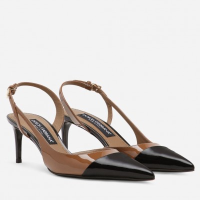 Dolce & Gabbana Lollo Slingback Pumps 60mm in Brown/Black Patent Leather TDSS12900