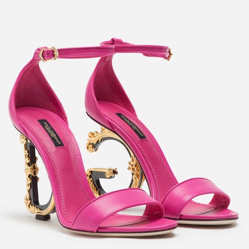 Dolce & Gabbana Pink Sandals with Baroque DG Heel TDSS12927