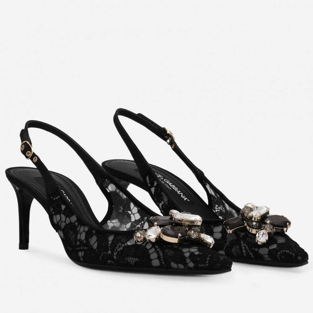 Dolce & Gabbana Rainbow Slingbacks Pumps 60mm in Black Lace TDSS12929