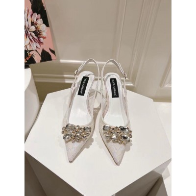 Dolce & Gabbana Rainbow Slingbacks Pumps 60mm in White Lace TDSS12932