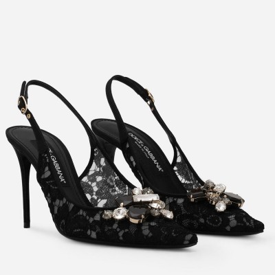 Dolce & Gabbana Rainbow Slingbacks Pumps 90mm in Black Lace TDSS12933