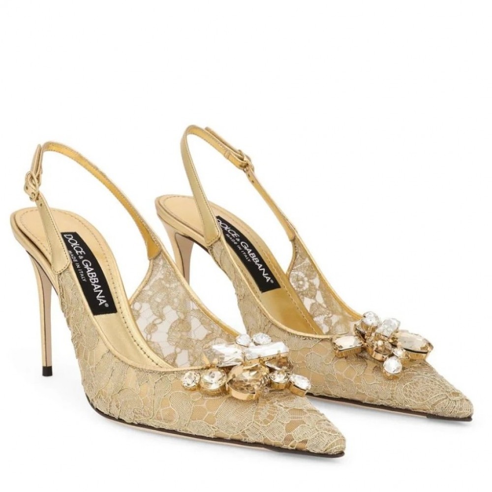 Dolce & Gabbana Rainbow Slingbacks Pumps 90mm in Gold Lace TDSS12934